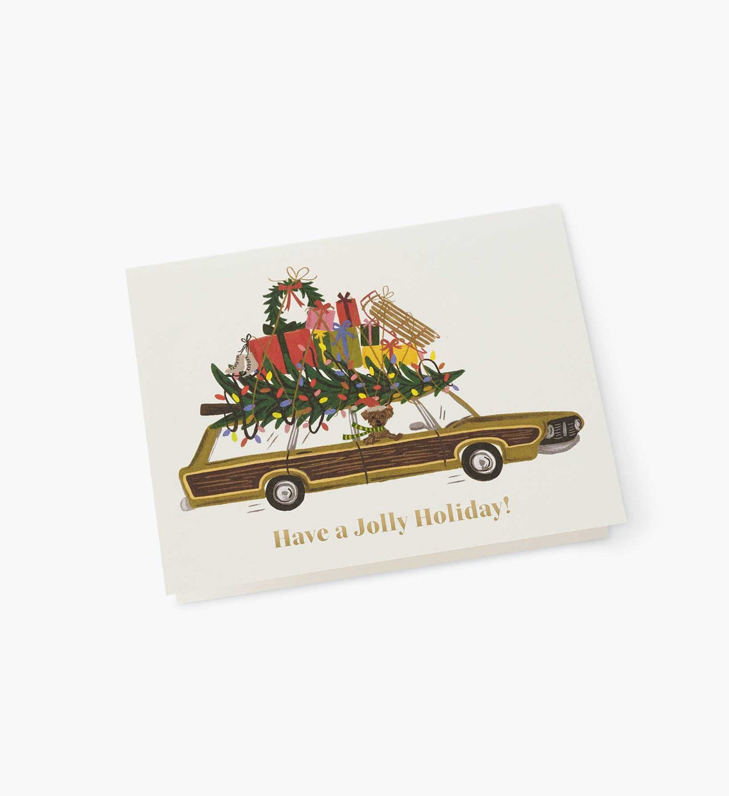 Jolly Holiday Wagon Holiday Card - Single Card