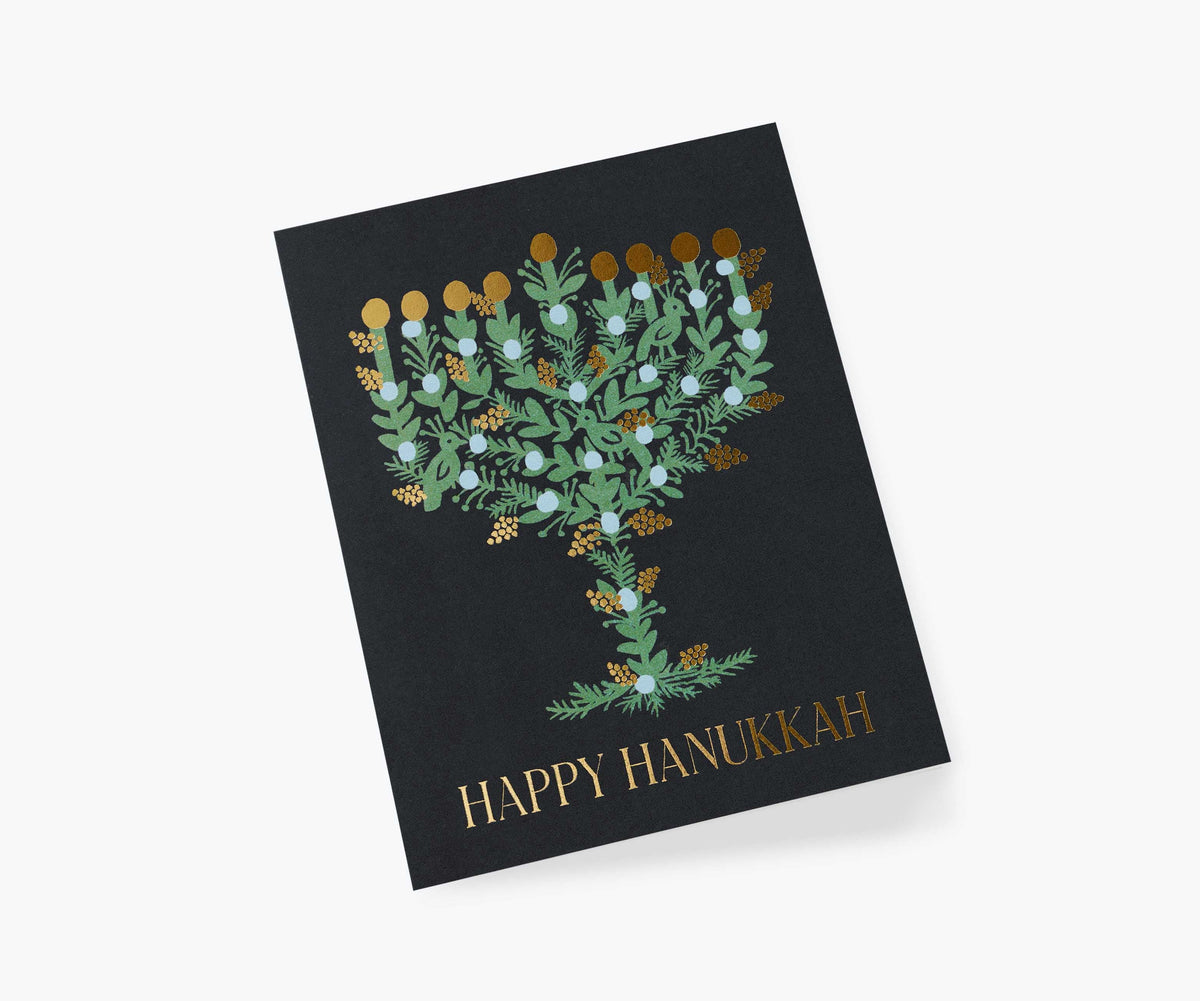 Laurel Menorah Hanukkah Card - Single Card